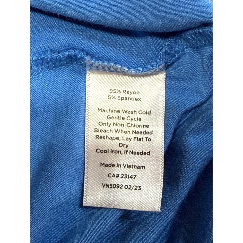 Talbots Ruffle Henley Top Womens Medium Blue Long Sleeve Stretch Knit Casual - Picture 4 of 8